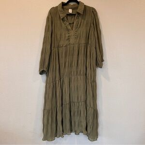Like Love Olive Green Tiered Dress Crinkled Lace Trim Women’s Size 1X‎